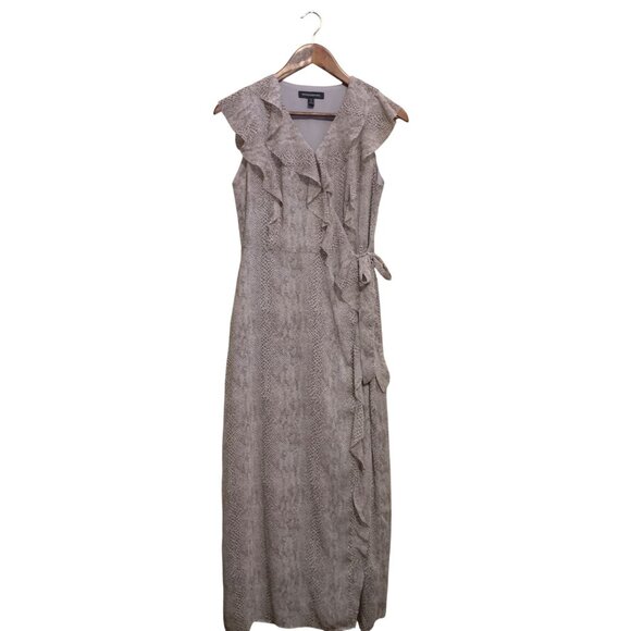 Banana Republic Dress Faux Wrap Ruffle Beige Chiffon Maxi Ethereal Feminine - Picture 4 of 16
